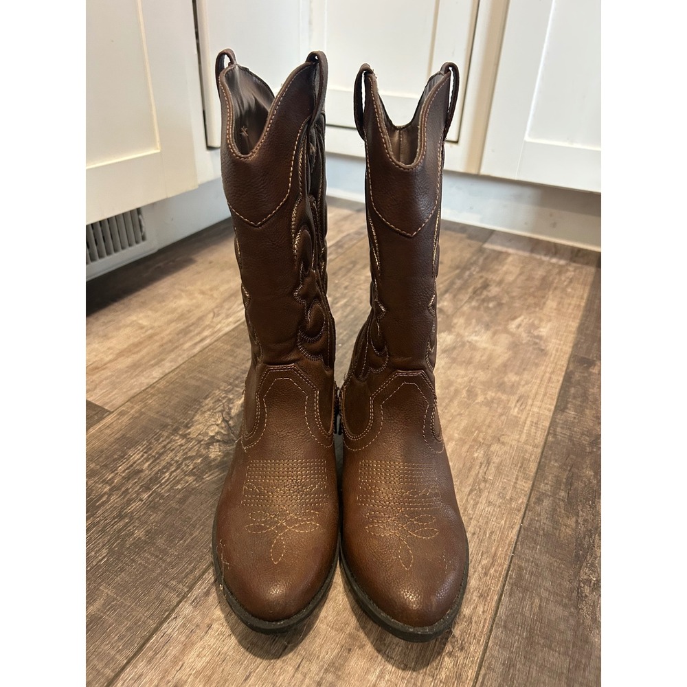 Target Kids Brown Western Cowboy Boots Side Zip Scroll Stitch Size 4